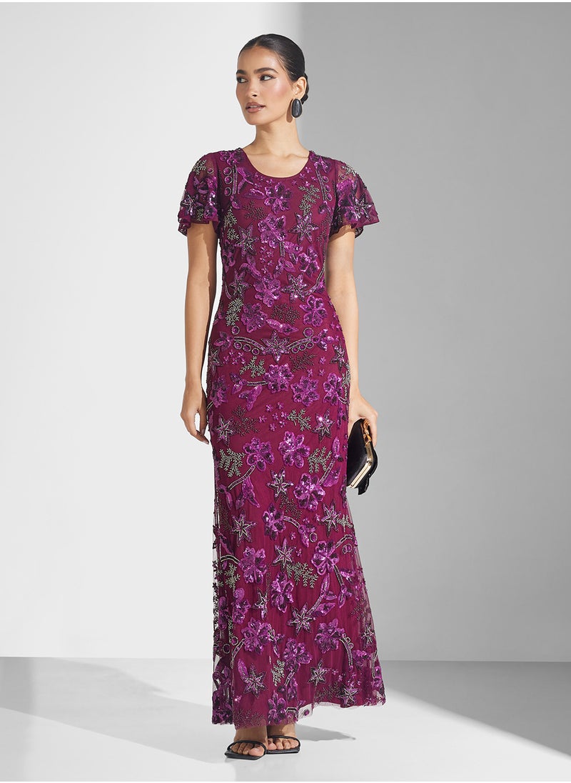 Crew Neck Sequin Maxi Dress