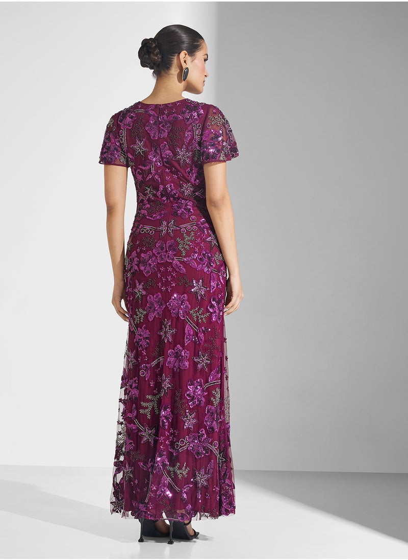 Crew Neck Sequin Maxi Dress