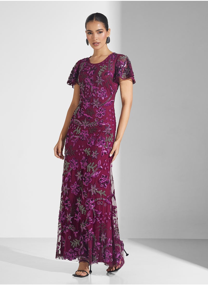 Crew Neck Sequin Maxi Dress