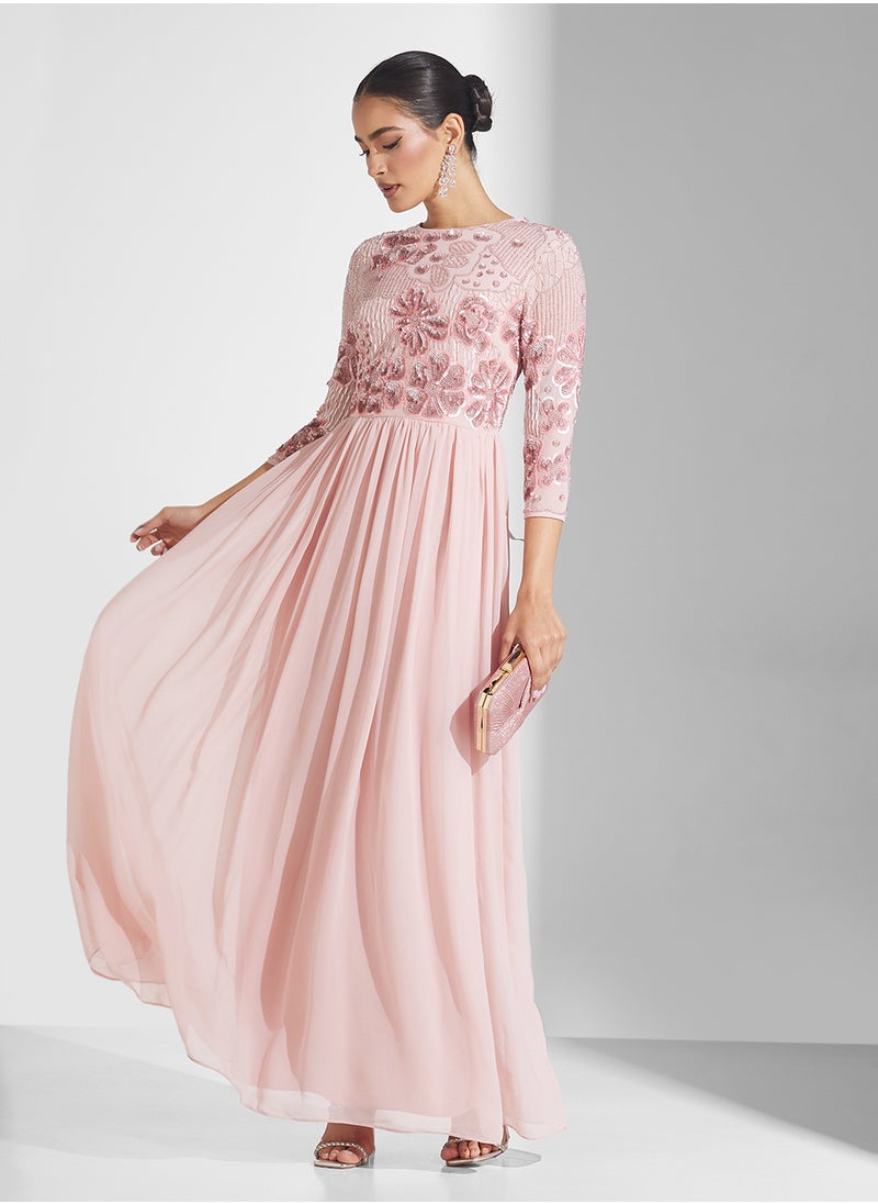 Embellished Crew Neck Maxi Dress