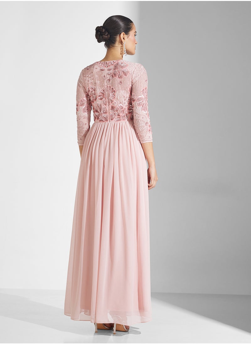 Embellished Crew Neck Maxi Dress