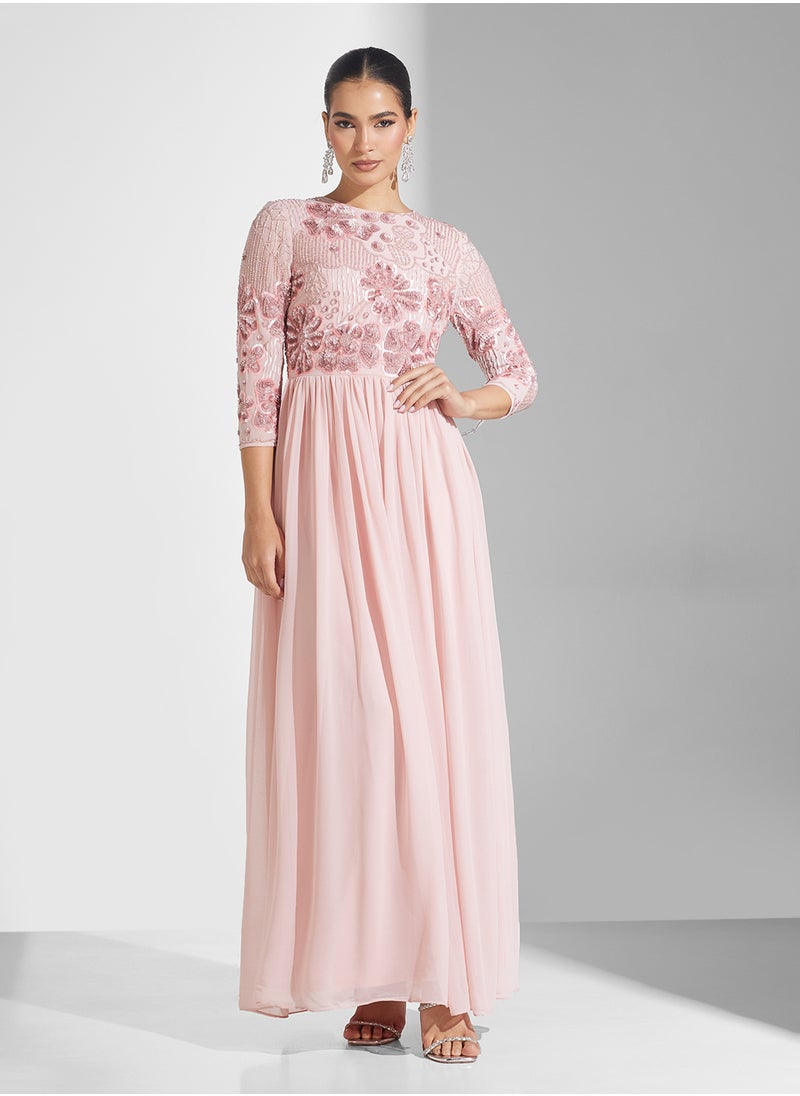 Embellished Crew Neck Maxi Dress