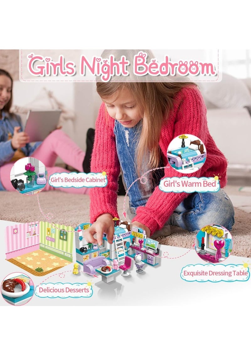 6-12 Girl's Dream Home Building Blocks Kit Educational Toy, Build Girl's Bedroom Living Room Kitchen, 3 Building Methods (194 Pieces)