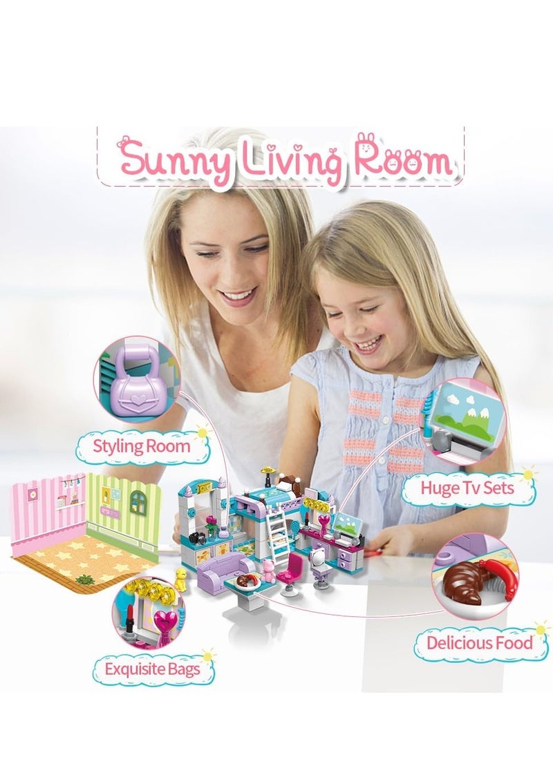 6-12 Girl's Dream Home Building Blocks Kit Educational Toy, Build Girl's Bedroom Living Room Kitchen, 3 Building Methods (194 Pieces)