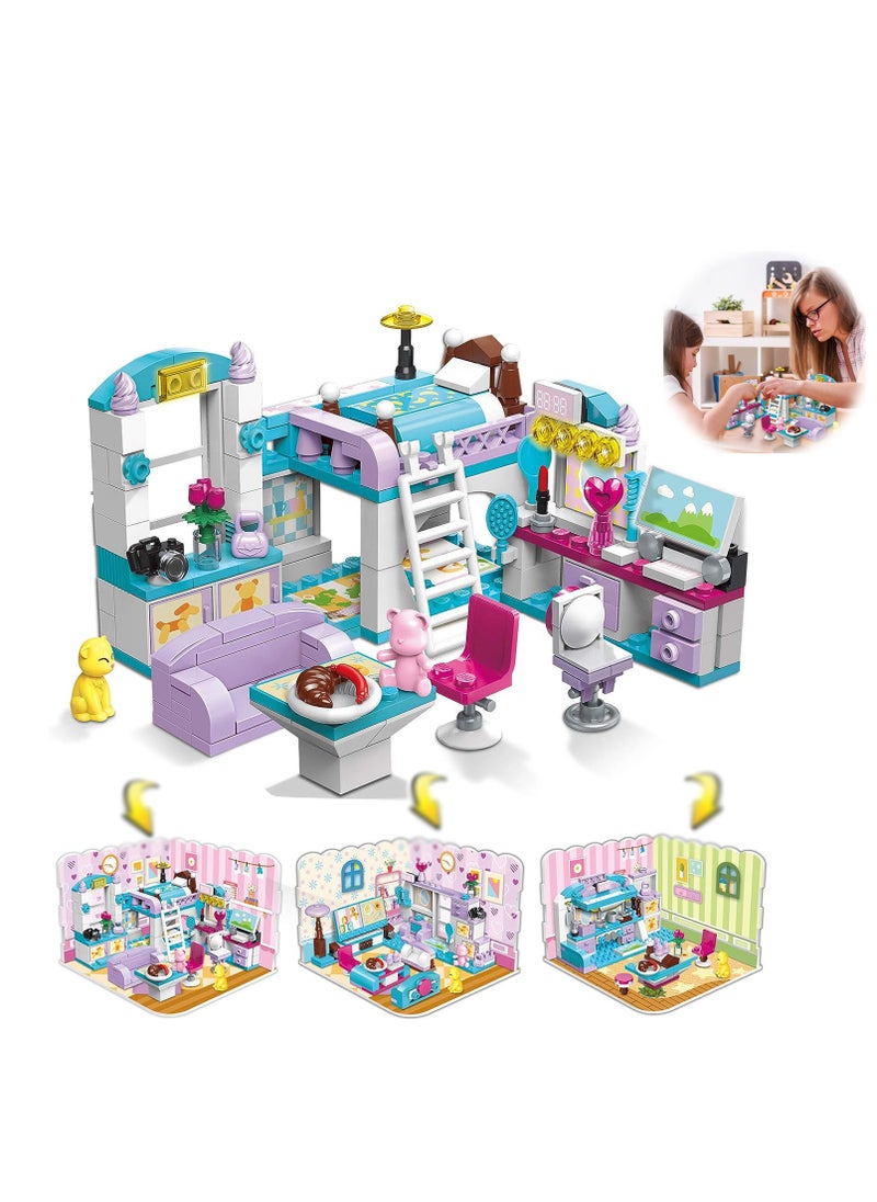 6-12 Girl's Dream Home Building Blocks Kit Educational Toy, Build Girl's Bedroom Living Room Kitchen, 3 Building Methods (194 Pieces)