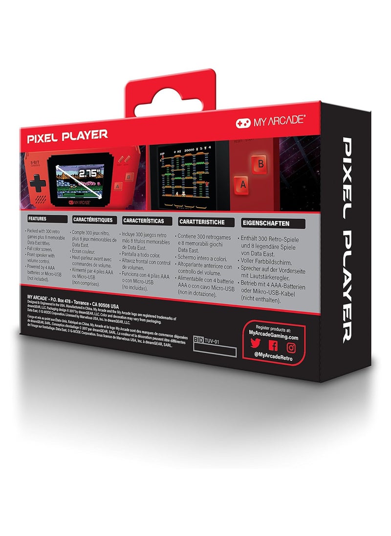 My Arcade Pixel Player Handheld Game Console: 300 Retro Style Games Plus 8 Data East Hits, Battery or Micro USB Powered, Color Display, AV Out Jack for TV, Speaker, Volume Control, Headphone Jack
