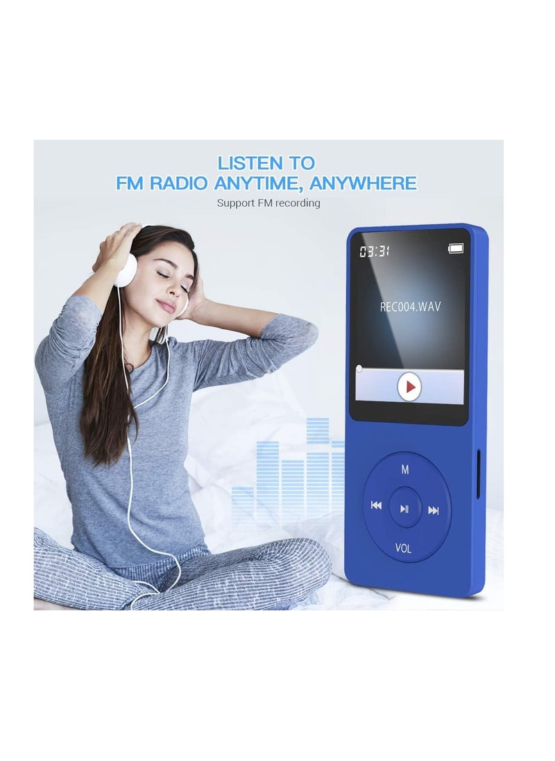 AGPTEK 16GB A02 MP3 Player 70 Hours Playback Lossless Sound Music Player Supports up to 128GB Dark Blue Multifunctional Sports MP3 Player for Indoor Outdoor, USB, Aux