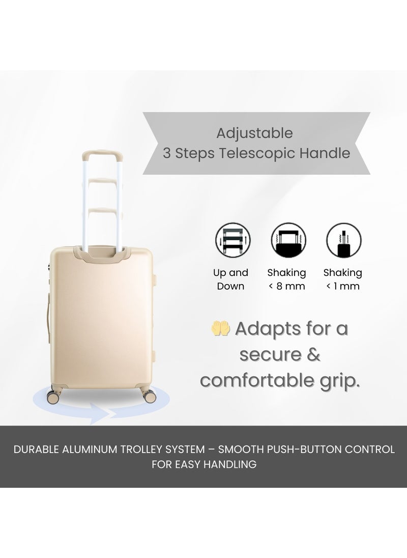 Discovery Focus ABS Hardside Travel Luggage Set, Durable Lightweight 4 Double Wheel Bag, Extra Secure Combination Lock Suitcase 3 Pcs, Expandable Trolley Small,Medium,Large(20+24+28 Inch) Gold