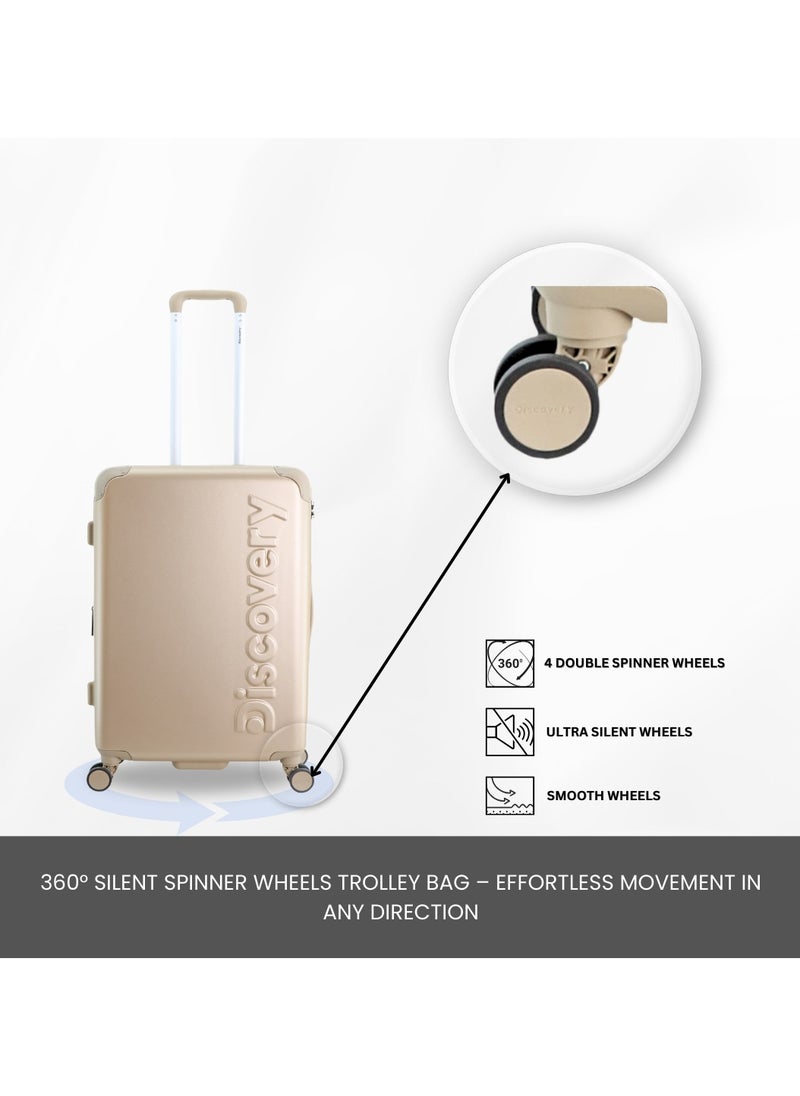 Discovery Focus ABS Hardside Travel Luggage Set, Durable Lightweight 4 Double Wheel Bag, Extra Secure Combination Lock Suitcase 3 Pcs, Expandable Trolley Small,Medium,Large(20+24+28 Inch) Gold