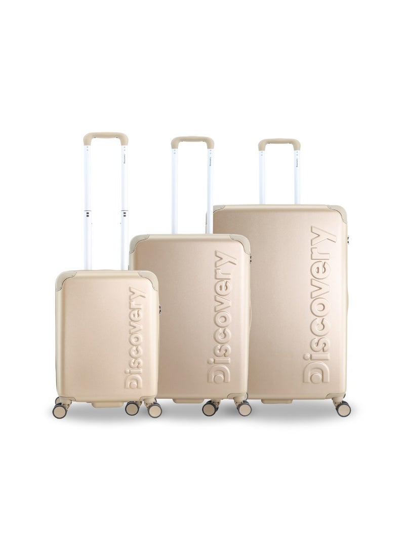 Discovery Focus ABS Hardside Travel Luggage Set, Durable Lightweight 4 Double Wheel Bag, Extra Secure Combination Lock Suitcase 3 Pcs, Expandable Trolley Small,Medium,Large(20+24+28 Inch) Gold
