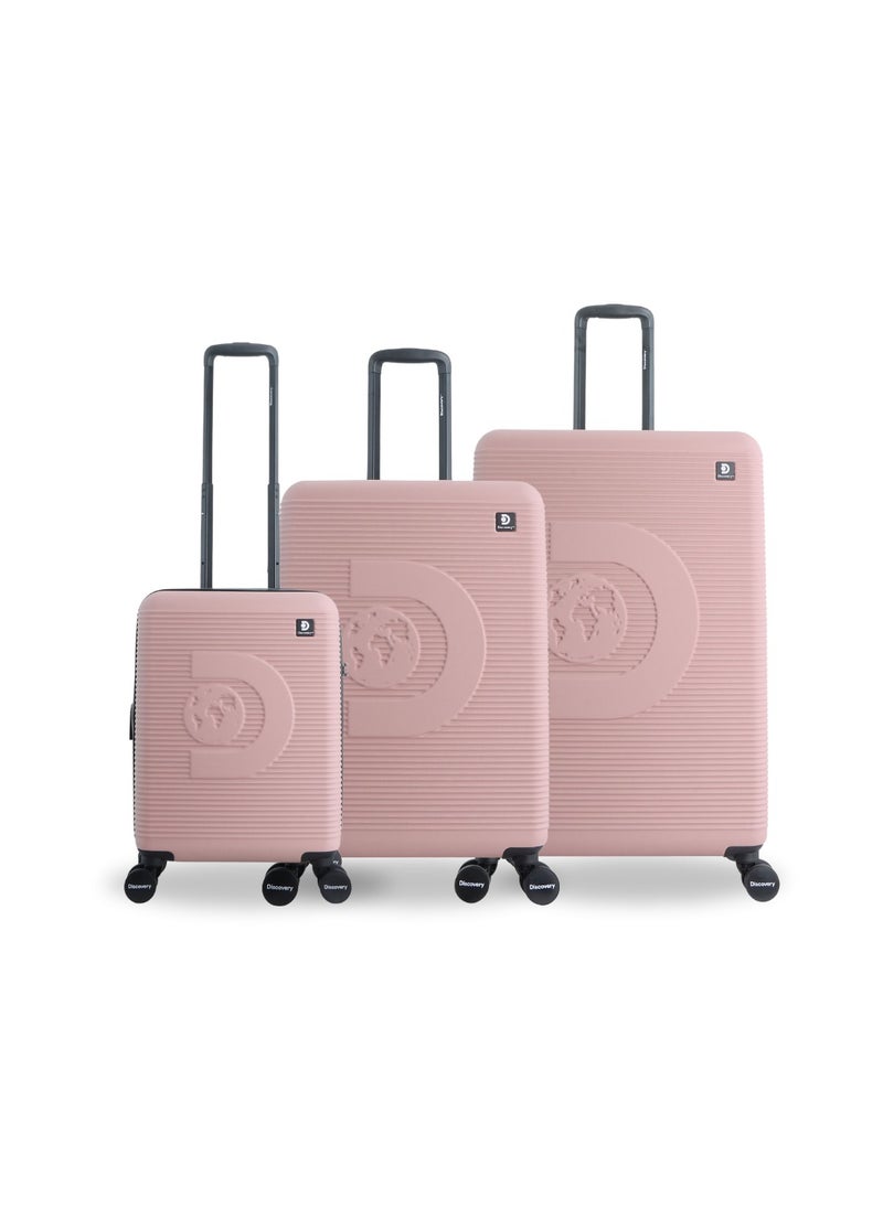 Discovery Eclipse ABS Hardside Travel Luggage Set, Durable Lightweight 4 Double Wheel Bag, Extra Secure Combination Lock Suitcase 3 Pcs, Expandable Trolley Small,Medium,Large(20+24+28 Inch)Pink