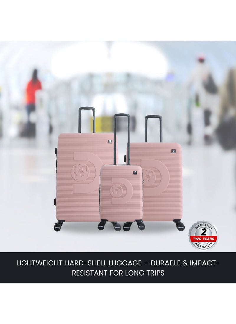 Discovery Eclipse ABS Hardside Travel Luggage Set, Durable Lightweight 4 Double Wheel Bag, Extra Secure Combination Lock Suitcase 3 Pcs, Expandable Trolley Small,Medium,Large(20+24+28 Inch)Pink