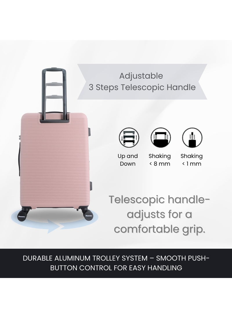 Discovery Eclipse ABS Hardside Travel Luggage Set, Durable Lightweight 4 Double Wheel Bag, Extra Secure Combination Lock Suitcase 3 Pcs, Expandable Trolley Small,Medium,Large(20+24+28 Inch)Pink