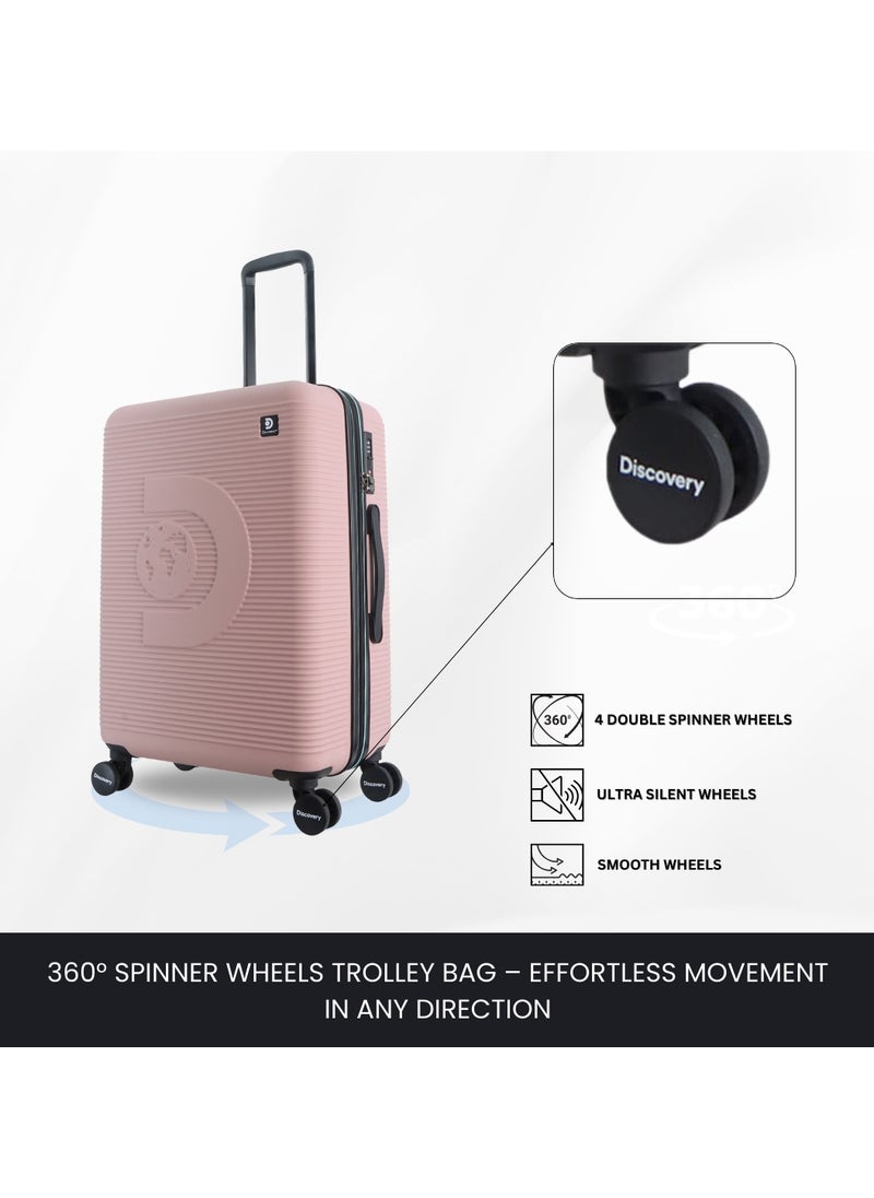 Discovery Eclipse ABS Hardside Travel Luggage Set, Durable Lightweight 4 Double Wheel Bag, Extra Secure Combination Lock Suitcase 3 Pcs, Expandable Trolley Small,Medium,Large(20+24+28 Inch)Pink