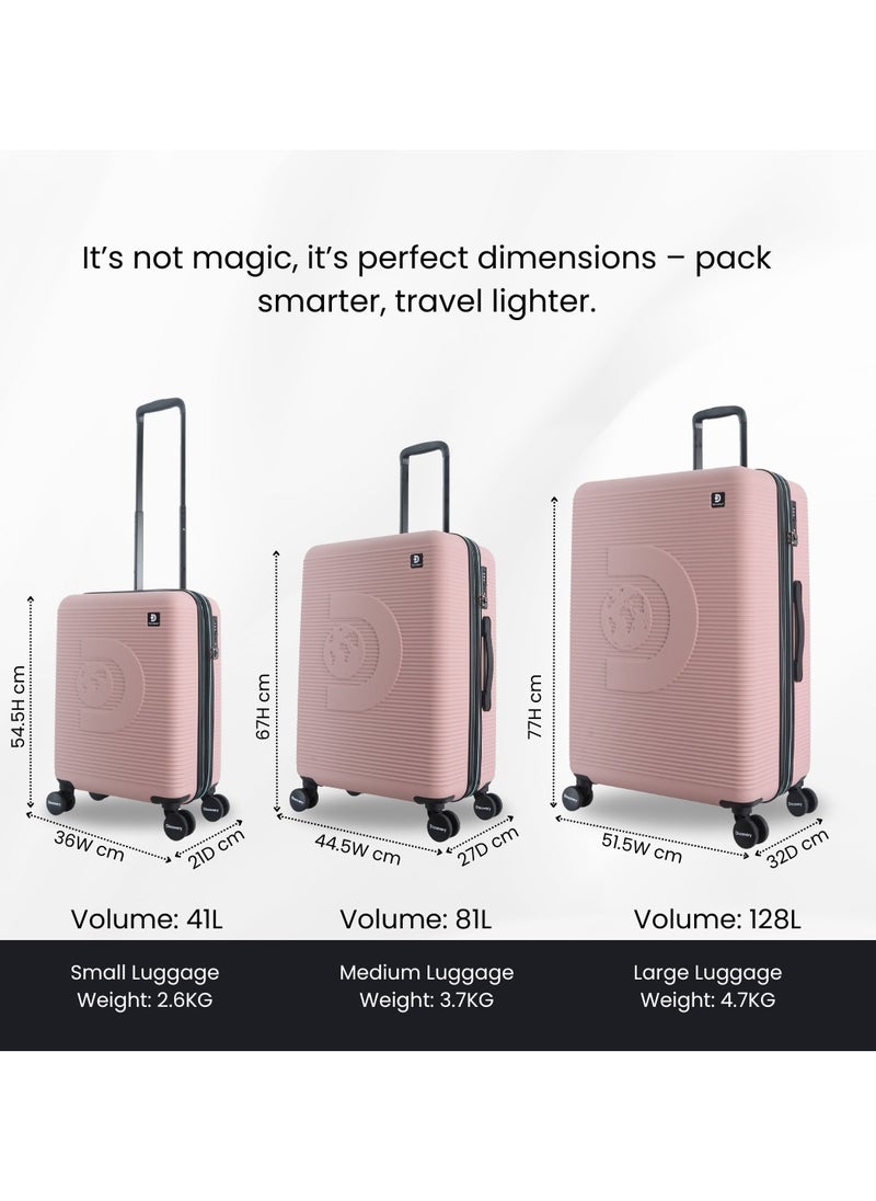Discovery Eclipse ABS Hardside Travel Luggage Set, Durable Lightweight 4 Double Wheel Bag, Extra Secure Combination Lock Suitcase 3 Pcs, Expandable Trolley Small,Medium,Large(20+24+28 Inch)Pink
