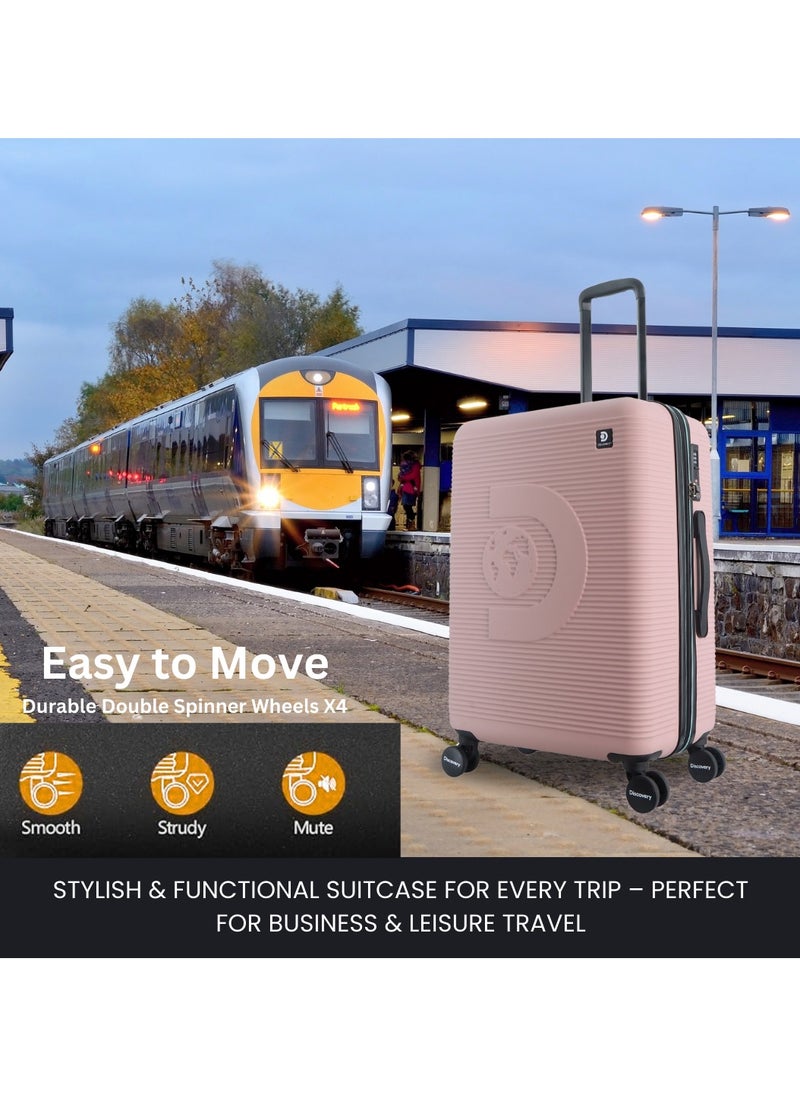 Discovery Eclipse ABS Hardside Travel Luggage Set, Durable Lightweight 4 Double Wheel Bag, Extra Secure Combination Lock Suitcase 3 Pcs, Expandable Trolley Small,Medium,Large(20+24+28 Inch)Pink
