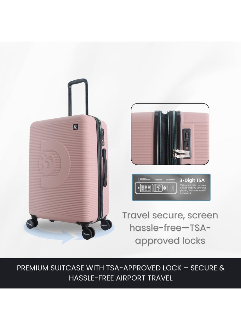 Discovery Eclipse ABS Hardside Travel Luggage Set, Durable Lightweight 4 Double Wheel Bag, Extra Secure Combination Lock Suitcase 3 Pcs, Expandable Trolley Small,Medium,Large(20+24+28 Inch)Pink
