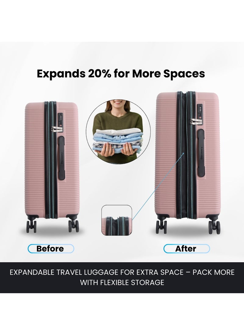 Discovery Eclipse ABS Hardside Travel Luggage Set, Durable Lightweight 4 Double Wheel Bag, Extra Secure Combination Lock Suitcase 3 Pcs, Expandable Trolley Small,Medium,Large(20+24+28 Inch)Pink