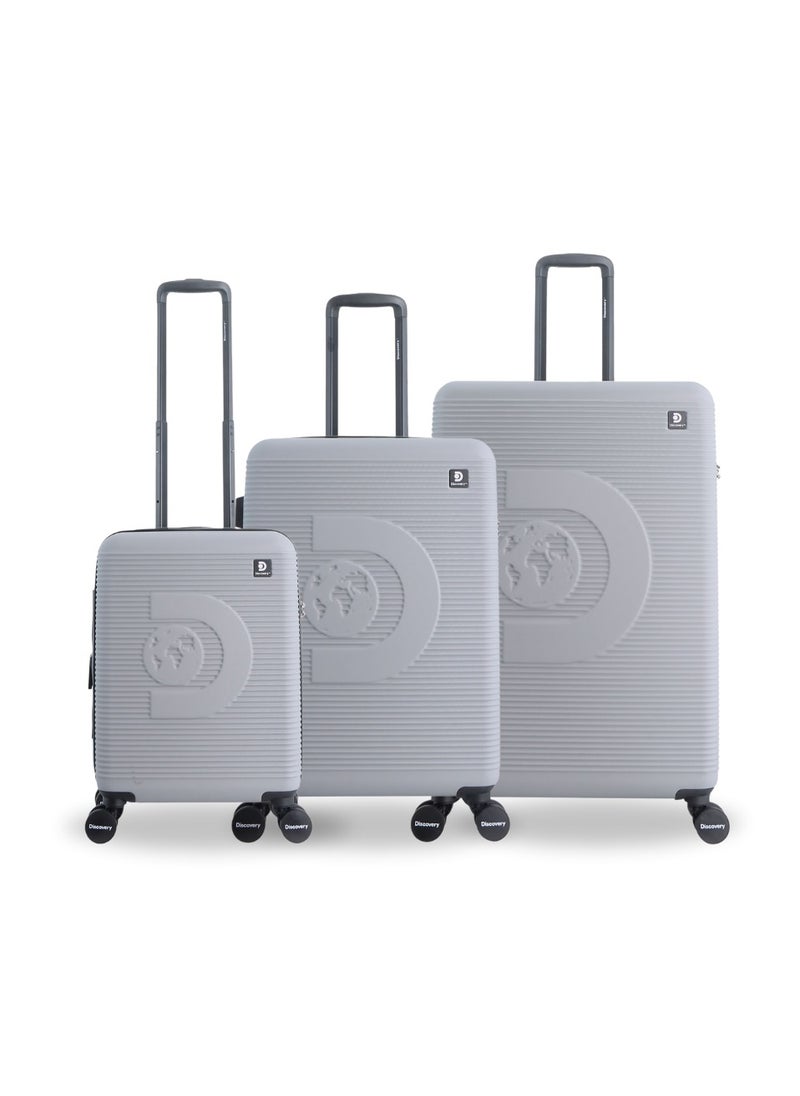 Discovery Eclipse ABS Hardside Travel Luggage Set, Durable Lightweight 4 Double Wheel Bag, Extra Secure Combination Lock Suitcase 3 Pcs, Expandable Trolley Small,Medium,Large(20+24+28 Inch)Light Grey