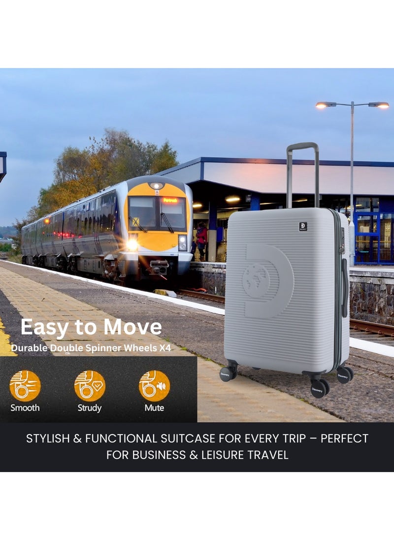 Discovery Eclipse ABS Hardside Travel Luggage Set, Durable Lightweight 4 Double Wheel Bag, Extra Secure Combination Lock Suitcase 3 Pcs, Expandable Trolley Small,Medium,Large(20+24+28 Inch)Light Grey