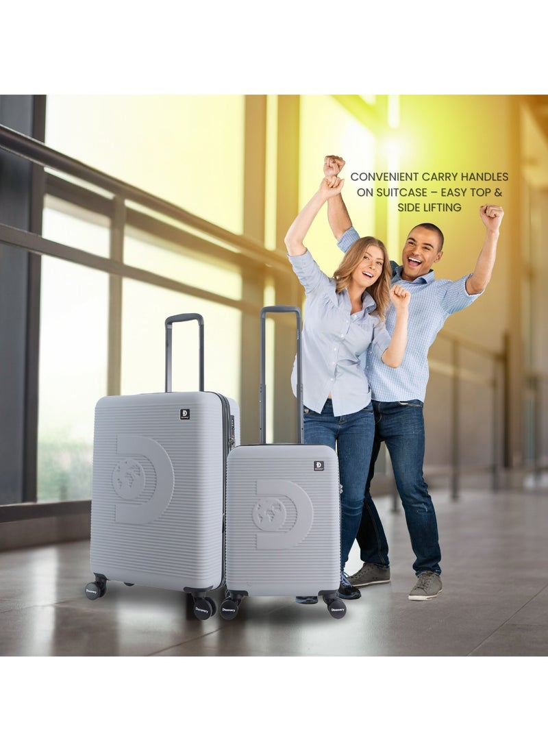 Discovery Eclipse ABS Hardside Travel Luggage Set, Durable Lightweight 4 Double Wheel Bag, Extra Secure Combination Lock Suitcase 3 Pcs, Expandable Trolley Small,Medium,Large(20+24+28 Inch)Light Grey