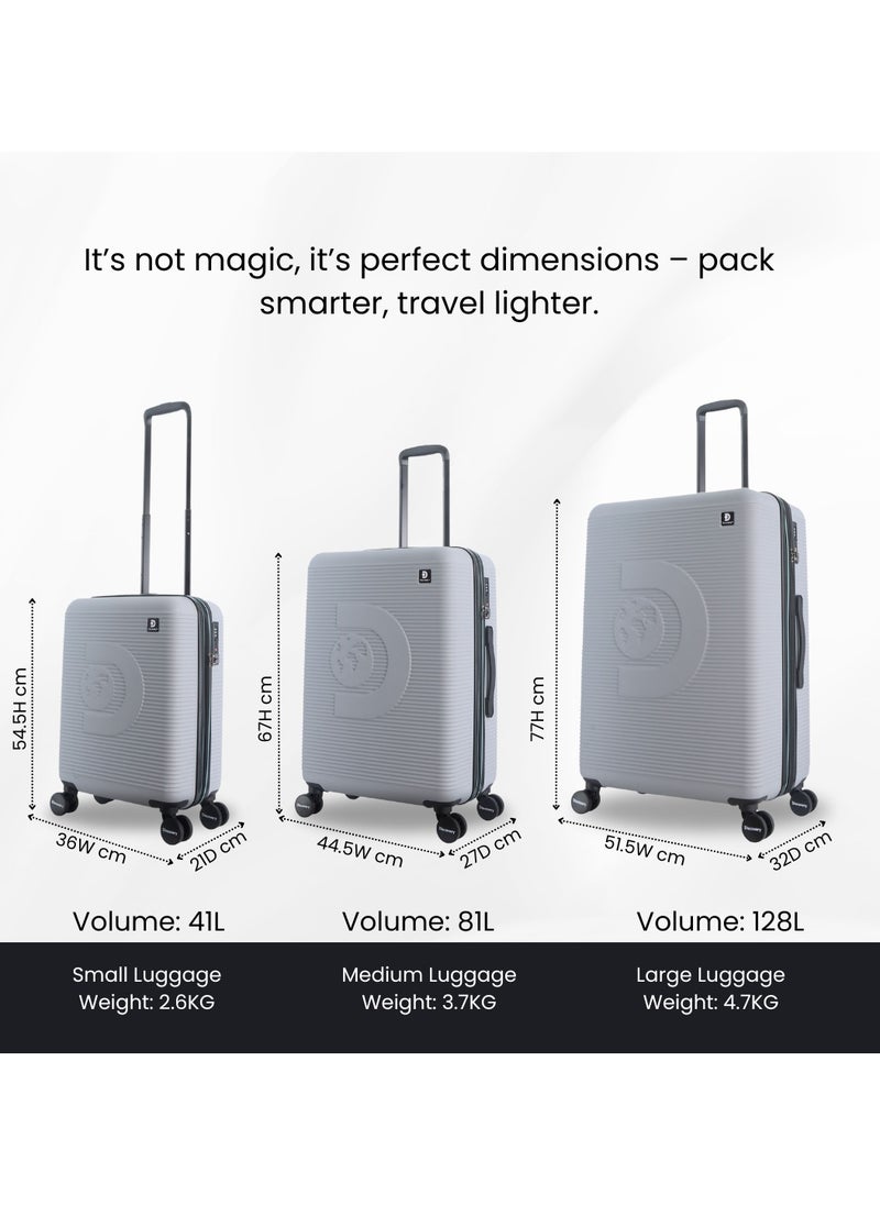 Discovery Eclipse ABS Hardside Travel Luggage Set, Durable Lightweight 4 Double Wheel Bag, Extra Secure Combination Lock Suitcase 3 Pcs, Expandable Trolley Small,Medium,Large(20+24+28 Inch)Light Grey