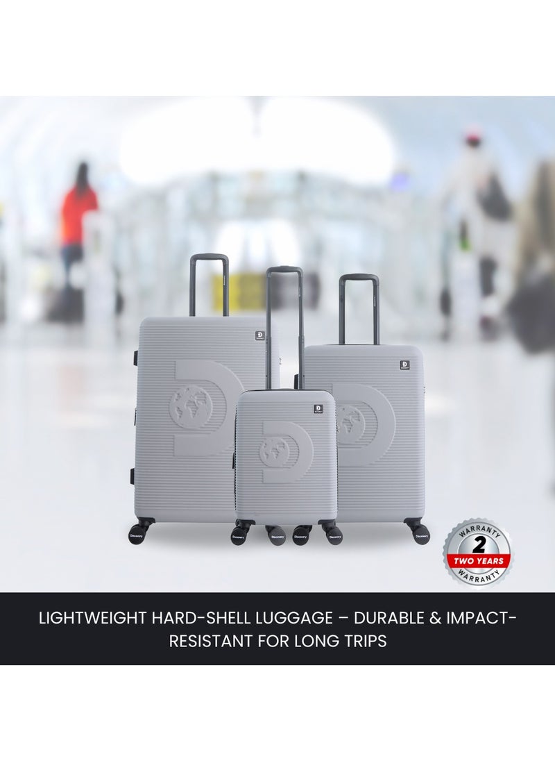 Discovery Eclipse ABS Hardside Travel Luggage Set, Durable Lightweight 4 Double Wheel Bag, Extra Secure Combination Lock Suitcase 3 Pcs, Expandable Trolley Small,Medium,Large(20+24+28 Inch)Light Grey