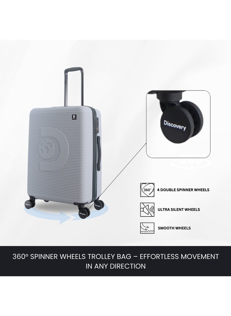 Discovery Eclipse ABS Hardside Travel Luggage Set, Durable Lightweight 4 Double Wheel Bag, Extra Secure Combination Lock Suitcase 3 Pcs, Expandable Trolley Small,Medium,Large(20+24+28 Inch)Light Grey