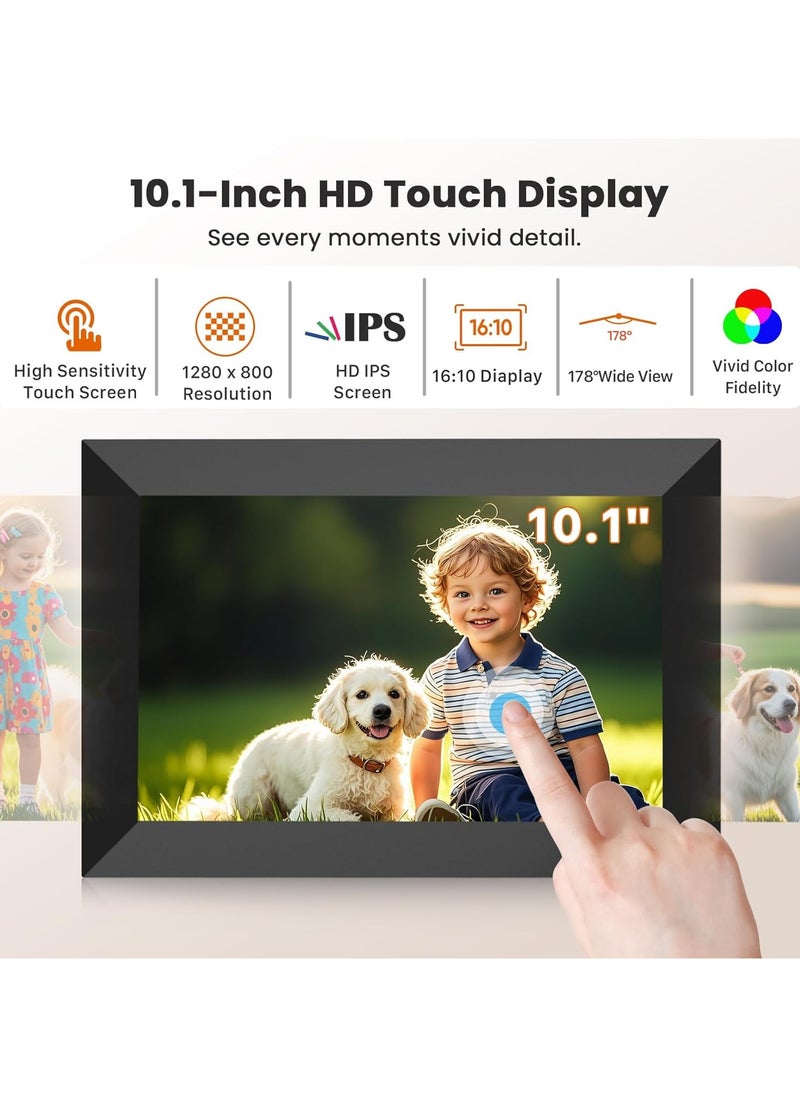 10.1-Inch WiFi Digital Photo Frame, HD IPS Touchscreen, 32GB Storage, Auto-Rotate, Instant Photo & Video Sharing via Uhale App, Smart Digital Frame for Home Décor & Gifts