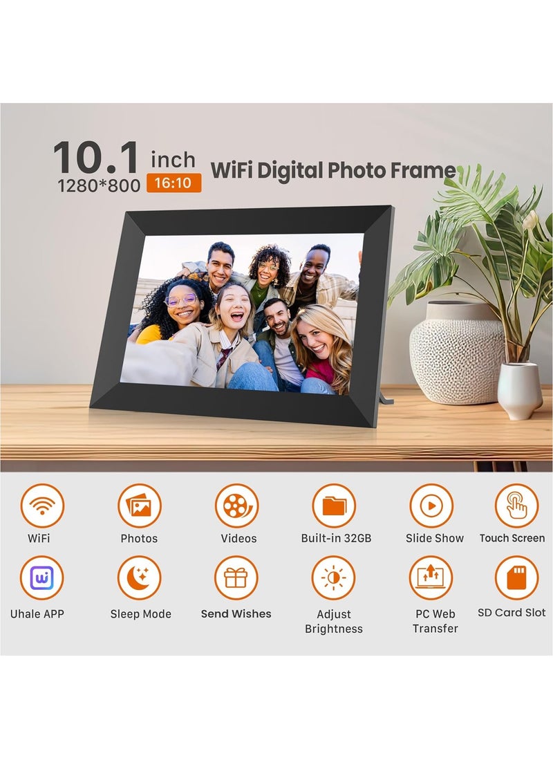 10.1-Inch WiFi Digital Photo Frame, HD IPS Touchscreen, 32GB Storage, Auto-Rotate, Instant Photo & Video Sharing via Uhale App, Smart Digital Frame for Home Décor & Gifts