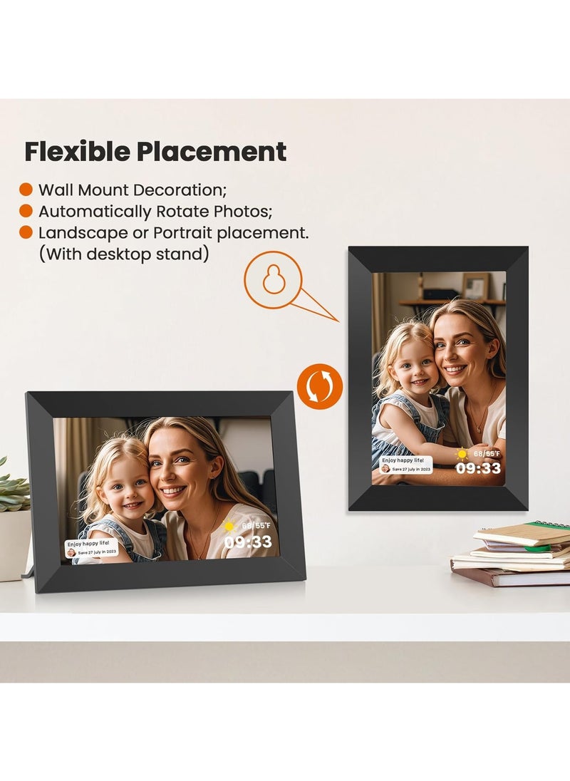 Smart WiFi Digital Photo Frame 10.1-Inch, HD Touchscreen, Instant Photo & Video Sharing via App, Auto-Rotate, Built-in 32GB Storage, Electronic Frame for Photos & Video Clips