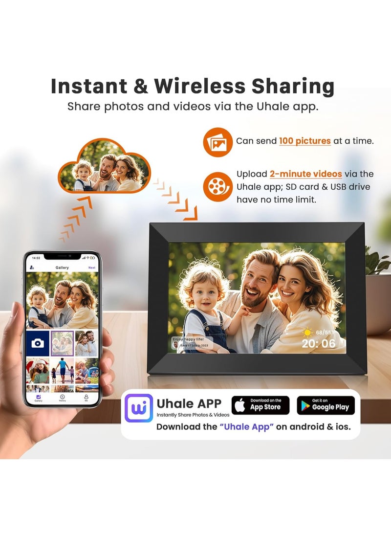 Smart WiFi Digital Photo Frame 10.1-Inch, HD Touchscreen, Instant Photo & Video Sharing via App, Auto-Rotate, Built-in 32GB Storage, Electronic Frame for Photos & Video Clips