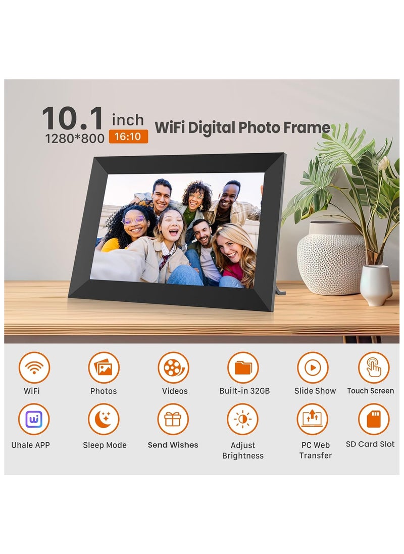 WiFi Digital Photo Frame, HD IPS Touch Screen, Auto-Rotate, Built-in 32GB Storage, Instant Photo & Video Sharing via Uhale App, Wall Mountable, 10.1-Inch Display for Photos/Videos from Anywhere