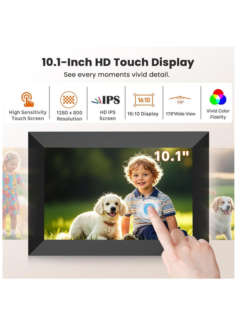 WiFi Digital Photo Frame, HD IPS Touch Screen, Auto-Rotate, Built-in 32GB Storage, Instant Photo & Video Sharing via Uhale App, Wall Mountable, 10.1-Inch Display for Photos/Videos from Anywhere