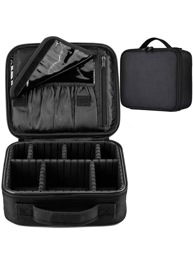 LACOPINE Travel Professional Makeup Case Organizer Bag/Travel Pouch For Women Portable Artist Storage Makeup Brush Bag With Adjustable Dividers (Black, 10 Inch (1 Layer))