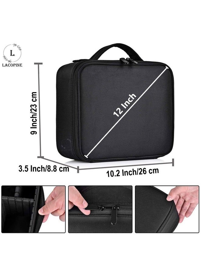 LACOPINE Travel Professional Makeup Case Organizer Bag/Travel Pouch For Women Portable Artist Storage Makeup Brush Bag With Adjustable Dividers (Black, 10 Inch (1 Layer))