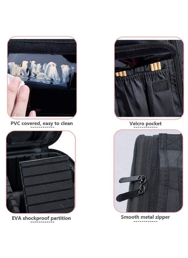 LACOPINE Travel Professional Makeup Case Organizer Bag/Travel Pouch For Women Portable Artist Storage Makeup Brush Bag With Adjustable Dividers (Black, 10 Inch (1 Layer))