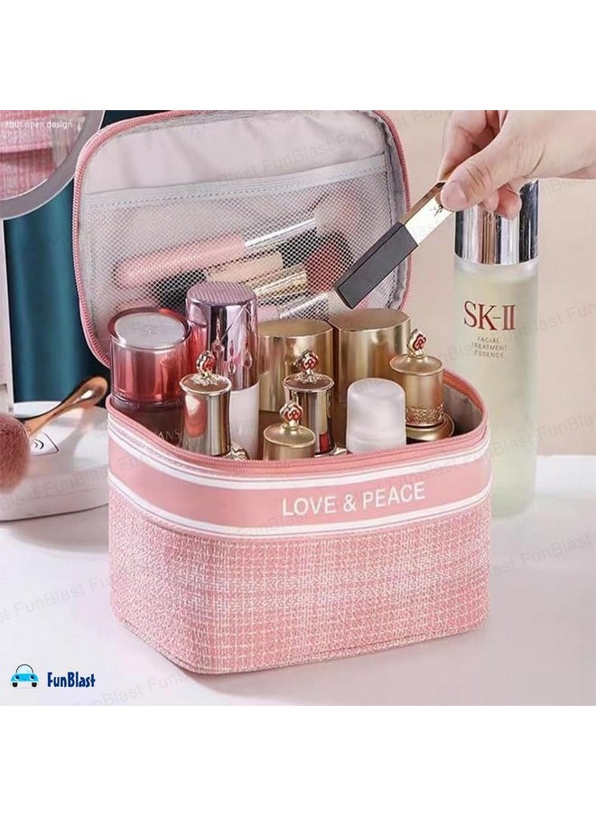FunBlast Vanity Box for Women Makeup Kit - Travel Organizer, Travel Pouch, Makeup Pouch, Pouches for Women, Toiletry Bag, Makeup Bag for Women, Travel Kit for Girls & Women (Pink)