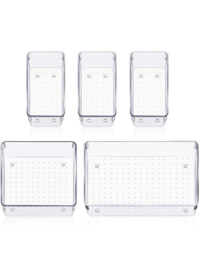 Zollyss 5 Pcs Desk Drawer Organizers Trays Set Clear Plastic Storage Bins Bathroom Drawer Tray Dividers Vanity Trays Organizer for Bedroom Dresser Makeup Kitchen Utensil Office