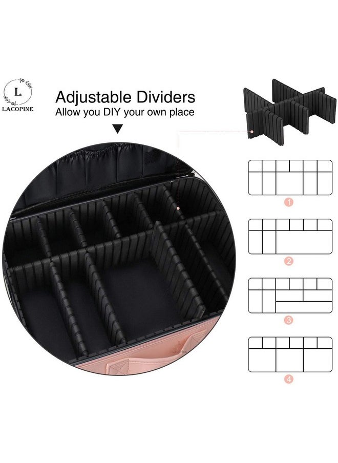 LACOPINE Travel Professional Makeup Case Cosmetic Bag Organizer Bag For Women | Portable Artist Storage Makeup Brush Bag With Adjustable Dividers (Baby Pink, 16 Inch (2 Layer))