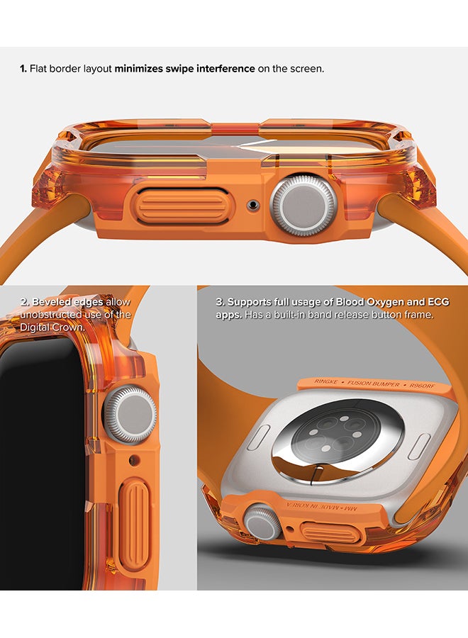 Fusion Bumper For Apple Watch 10 46mm Case, Frame Bumper Protection Double Layered PC TPU Transparent Color Watch Case - Neon Orange