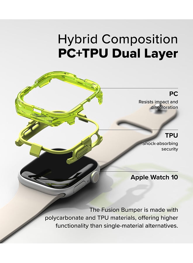 Fusion Bumper For Apple Watch 10 46mm Case, Frame Bumper Protection Double Layered PC TPU Transparent Color Watch Case- Neon Green