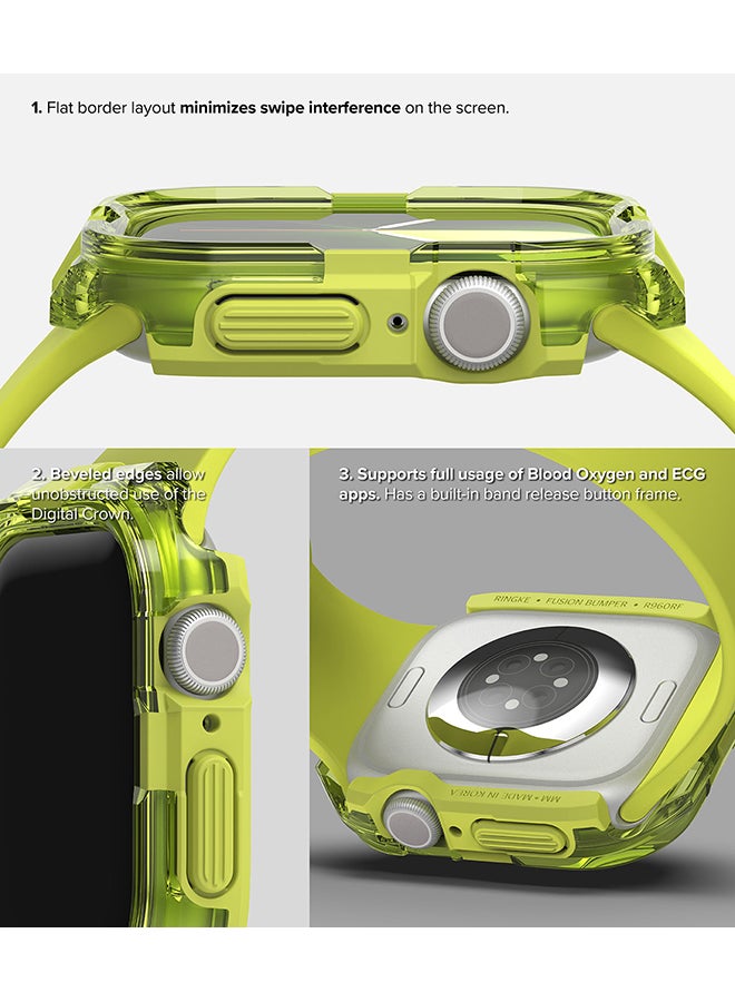 Fusion Bumper For Apple Watch 10 46mm Case, Frame Bumper Protection Double Layered PC TPU Transparent Color Watch Case- Neon Green
