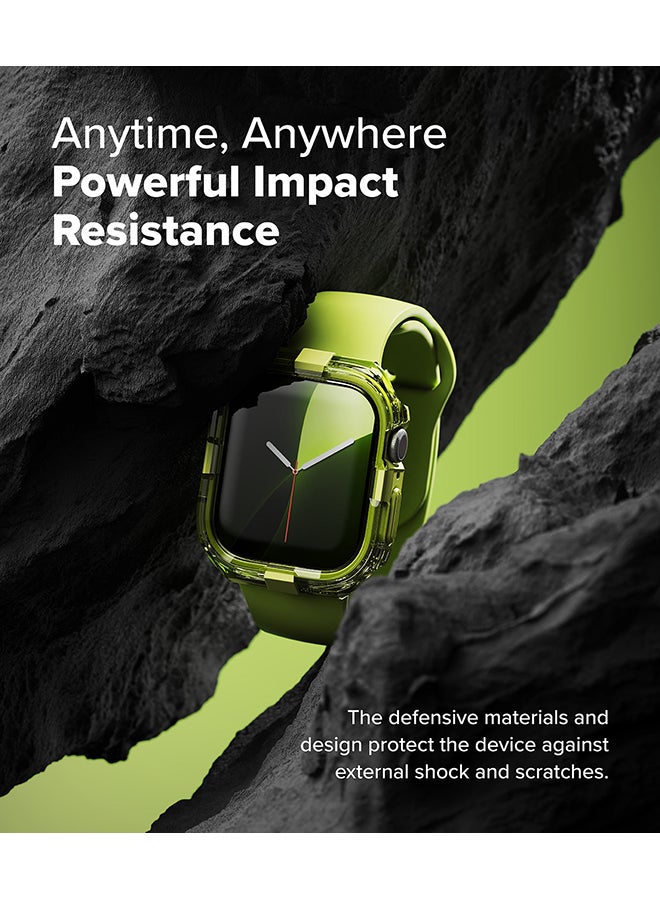 Fusion Bumper For Apple Watch 10 46mm Case, Frame Bumper Protection Double Layered PC TPU Transparent Color Watch Case- Neon Green