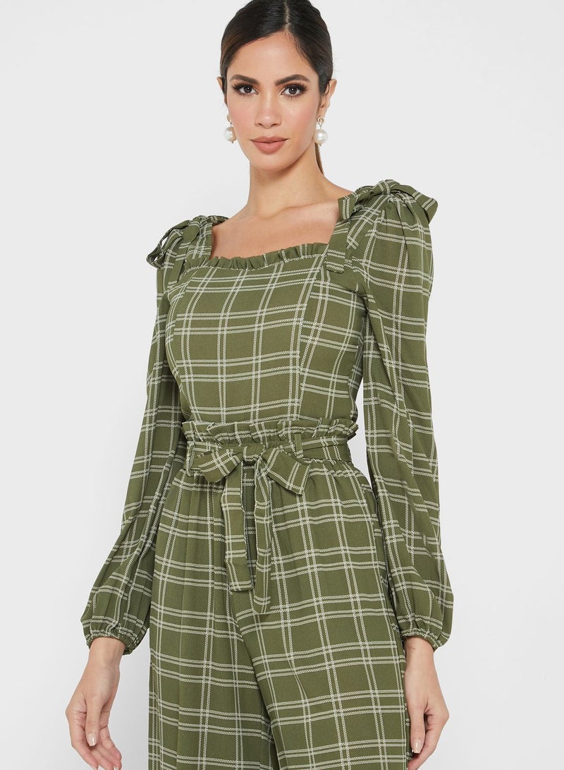Fashionable Casual Jumpsuit Green/Beige