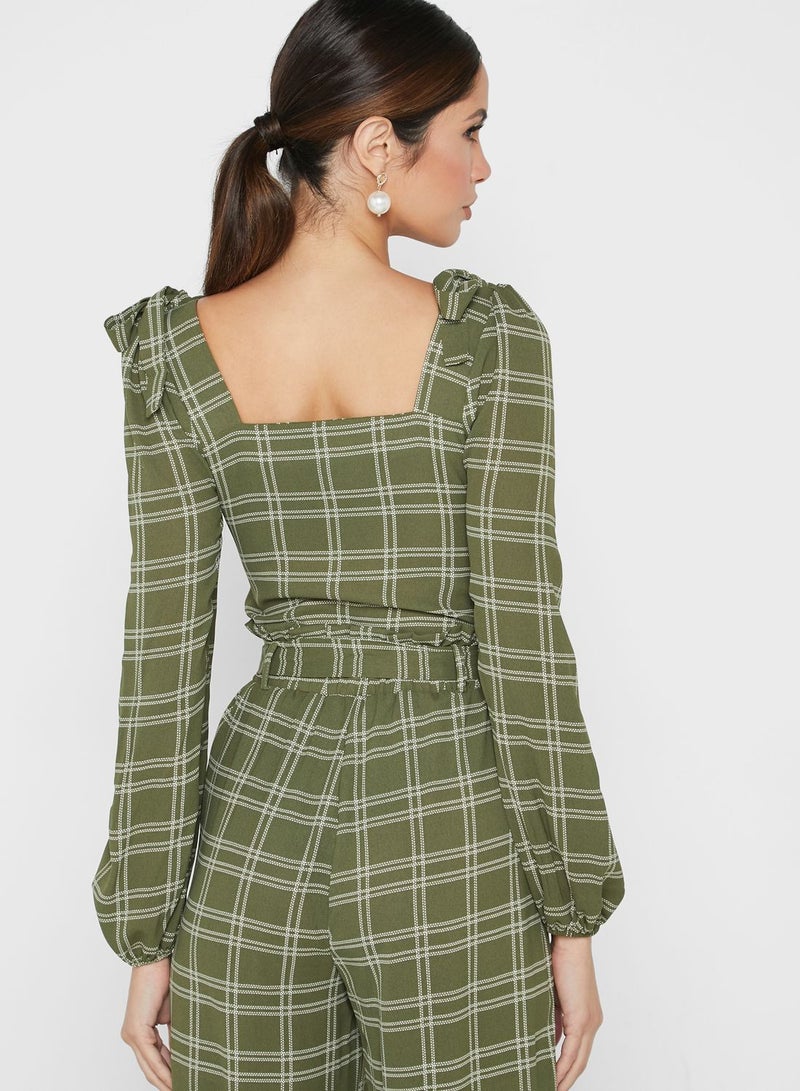Fashionable Casual Jumpsuit Green/Beige