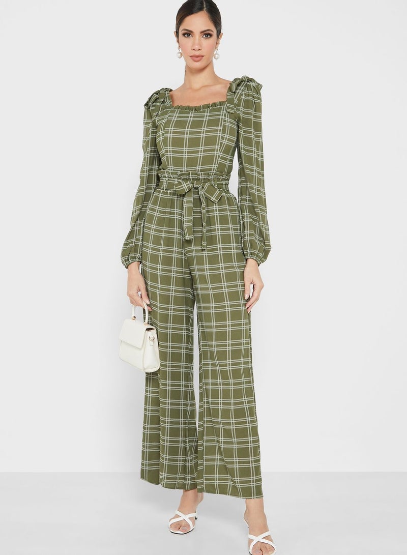 Fashionable Casual Jumpsuit Green/Beige