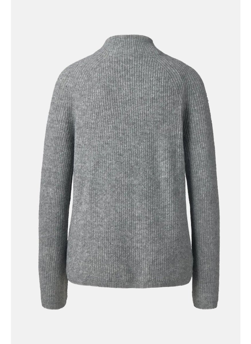 Women Mock Collar Long Sleeves Knit Sweater, Grey