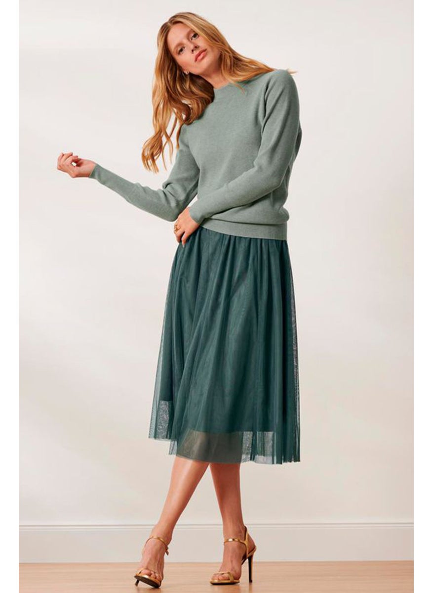 Women Textured Midi Skirt, Sage