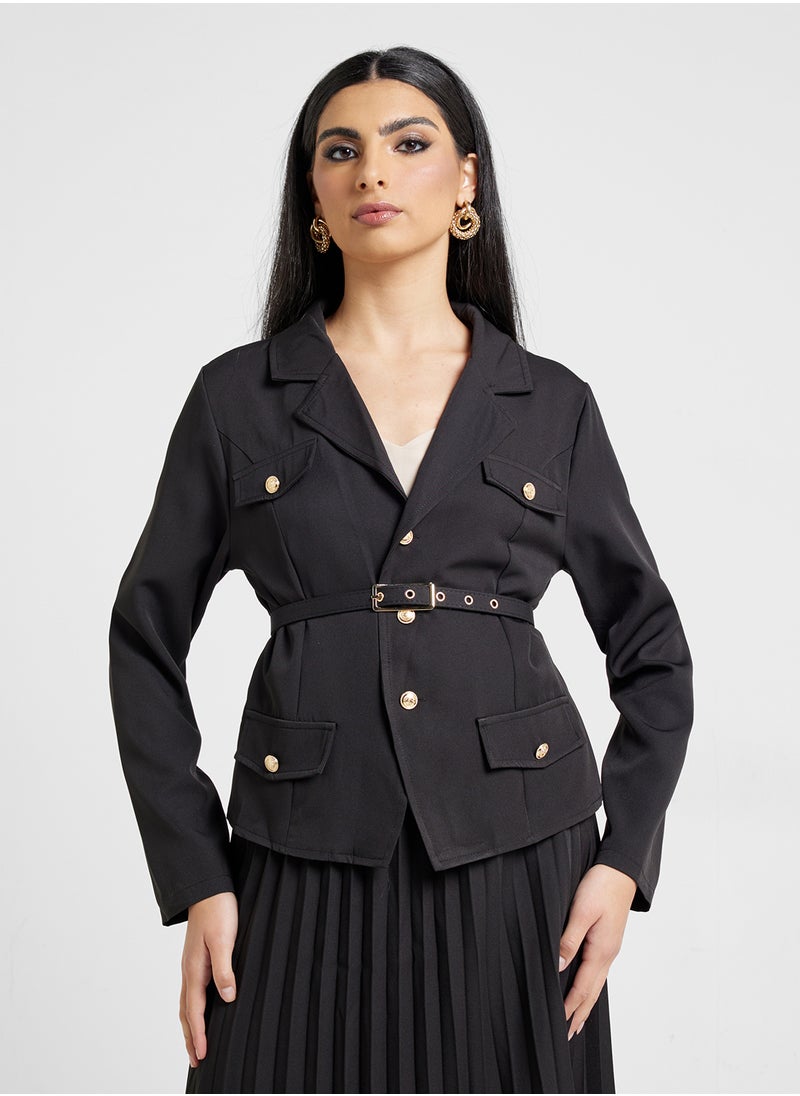 Blazer Set With Pleated Skirt